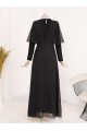 Simli Şifon Uzun Abiye -Siyah