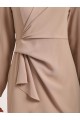 Önü Allerli Eteği Asimetrik Krep Elbise  -Bej
