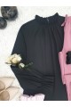 Yakası Büzgülü Bluz   -Siyah