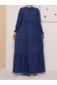 Üç Parça Yıkamalı Kot Elbise -İndigo