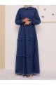Üç Parça Yıkamalı Kot Elbise -İndigo