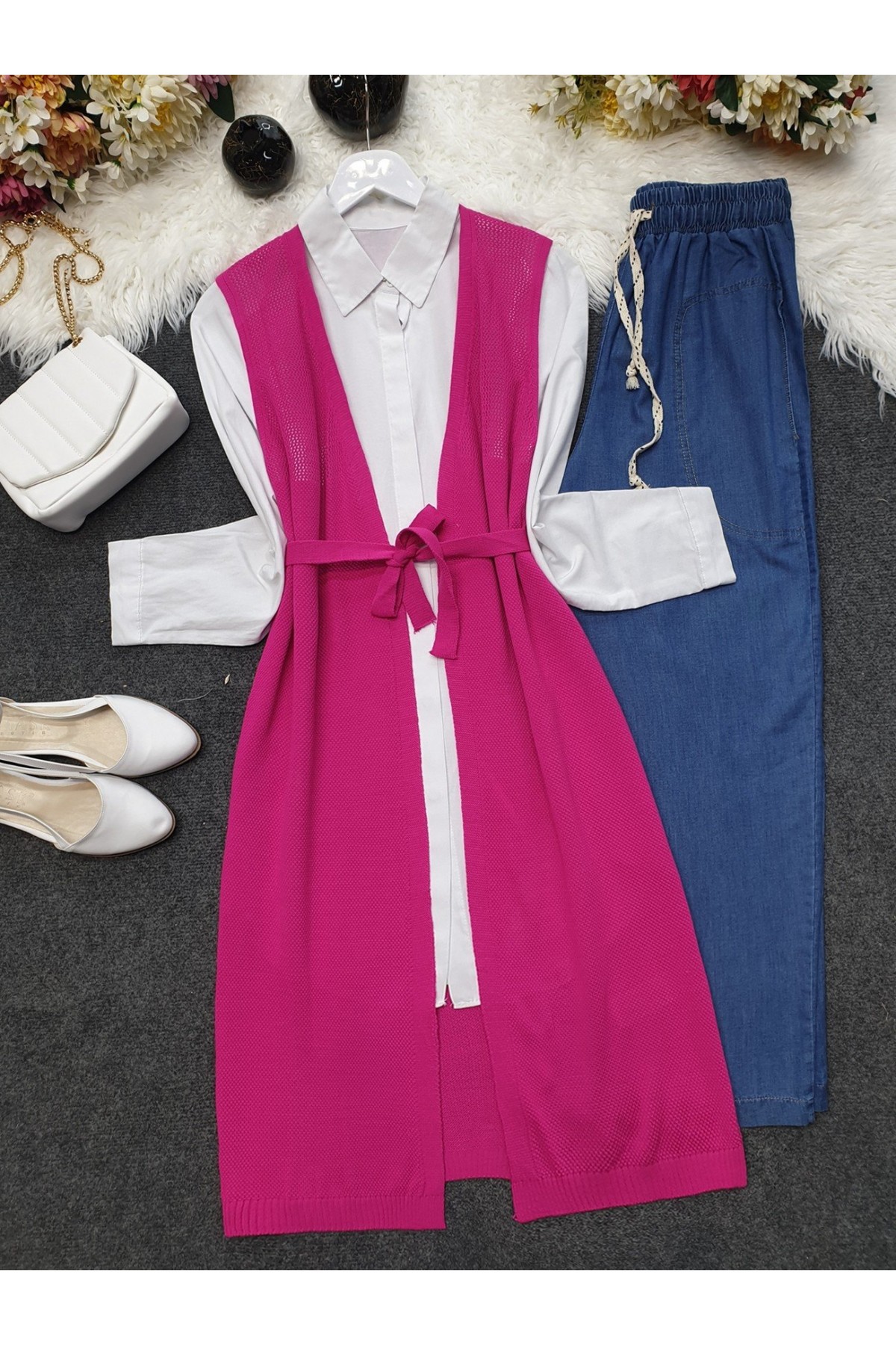 Fileli Baharlık Hırka     -Fuşya