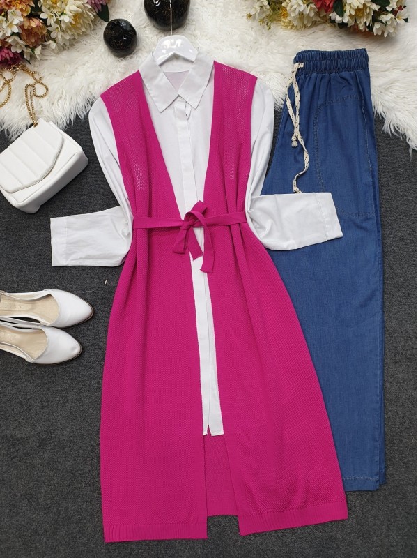 Fileli Baharlık Hırka     -Fuşya