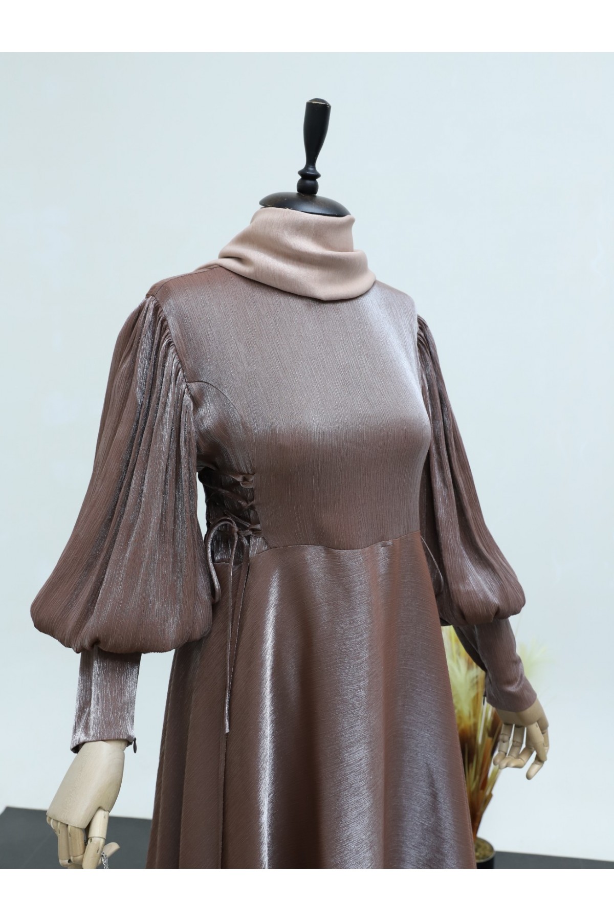 Yanları Bağlamalı Balon Kol Jakarlı Abiye -G.Kurusu