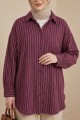 Çizgili Yırtmaçlı Salaş Linda Gömlek -Bordo