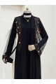 Önü Ve Manşeti Taşlı Abaya  -Bakır
