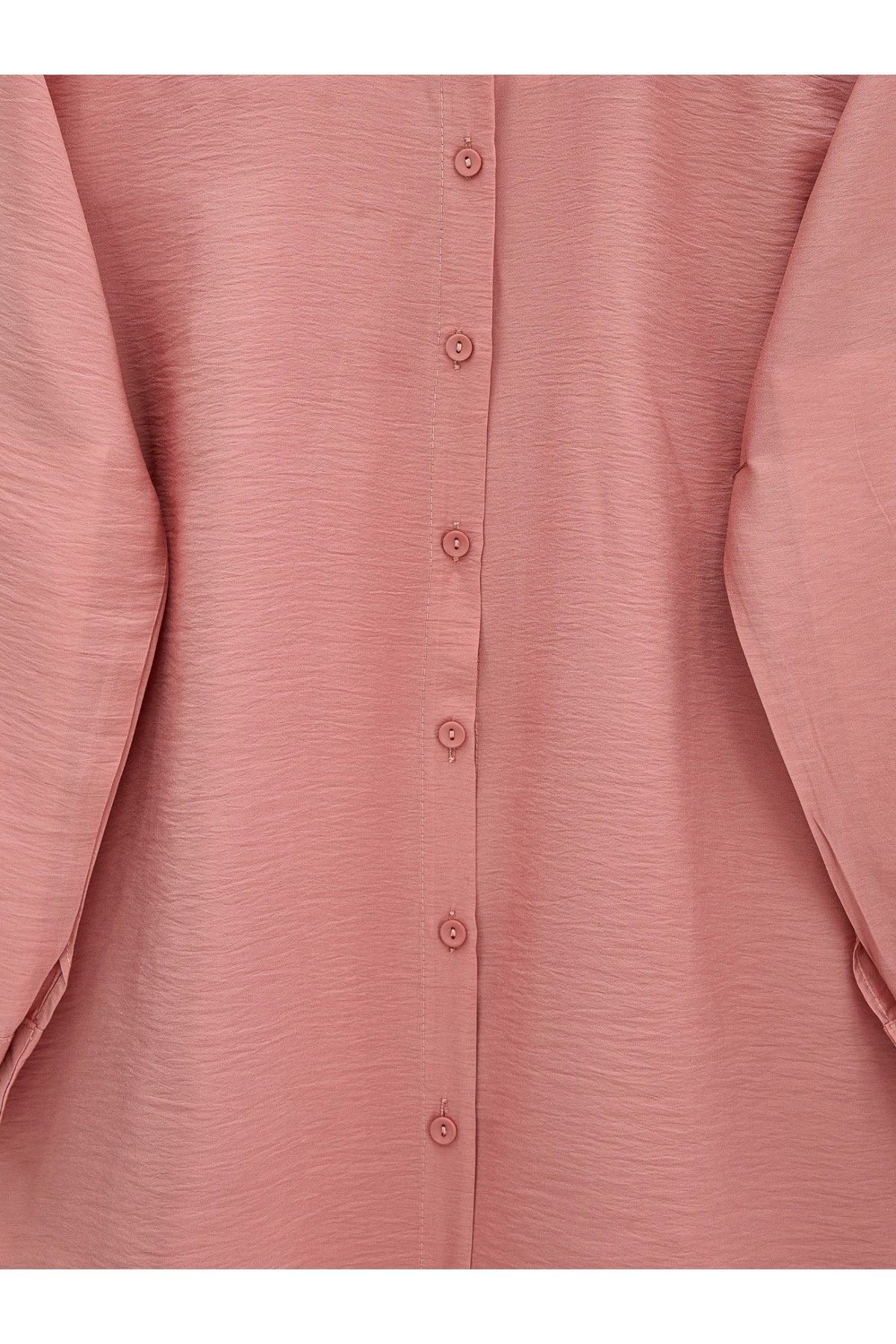 Arkası Uzun Düğmeli Poplin Gömlek -Yavruağzı