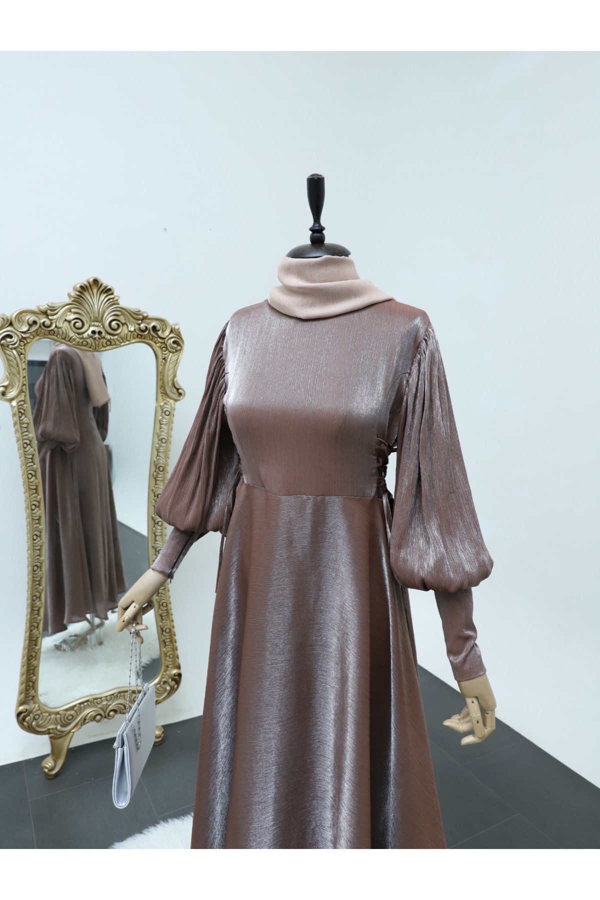 Yanları Bağlamalı Balon Kol Jakarlı Abiye -G.Kurusu