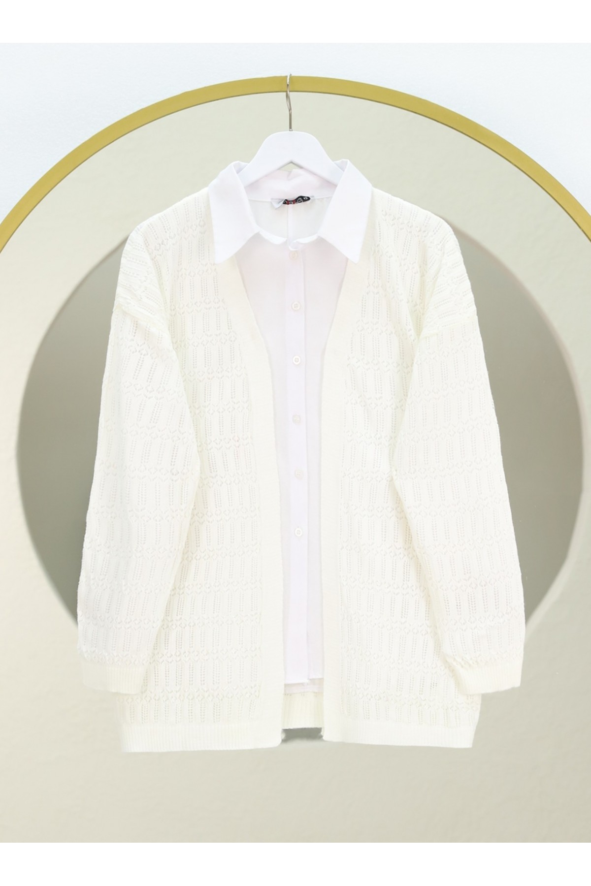 Ajurlu  Desenli Baharlık Hırka  -Beyaz