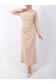 Kayık Yaka Yandan Drapeli Örme Krep Elbise -Bej