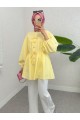 Taşlı Düğmeli Kolu Lastikli Bağlama Detaylı Gömlek -Sarı