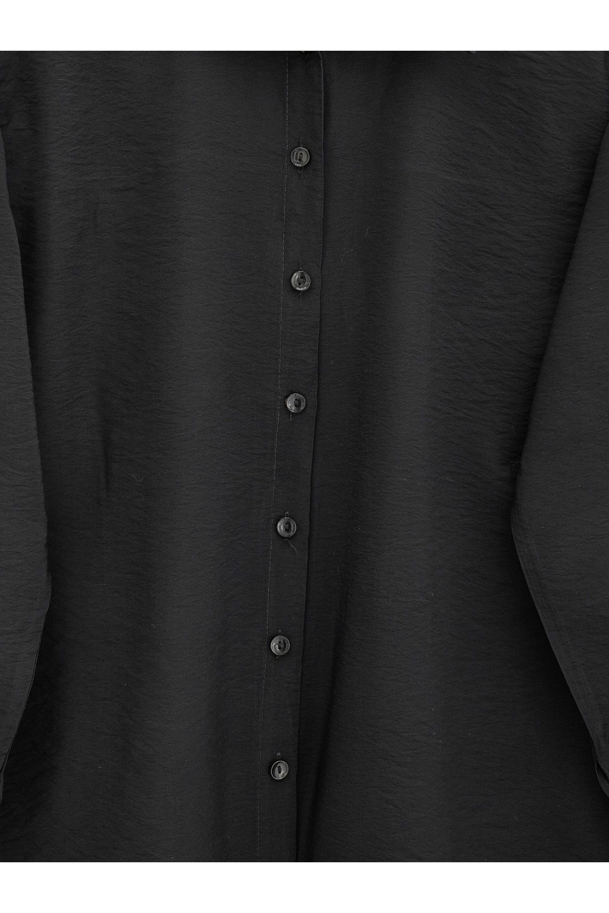 Arkası Uzun Düğmeli Poplin Gömlek -Siyah