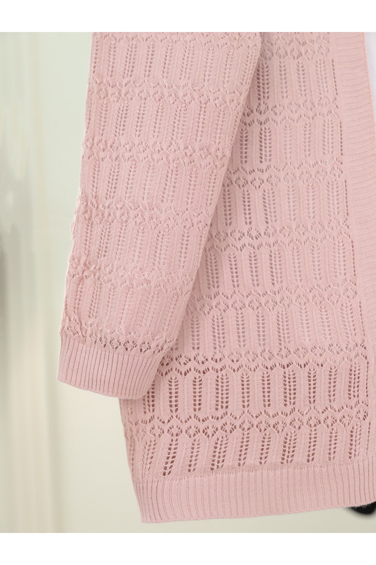 Ajurlu  Desenli Baharlık Hırka  -Pudra