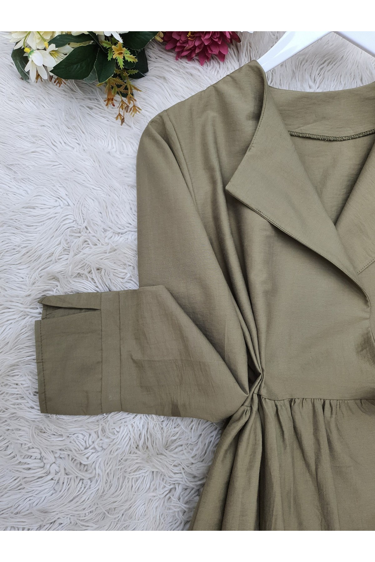 Yan Bağcıklı Kol Manşeti Yırtmaçlı Kimono -Kamuflaj