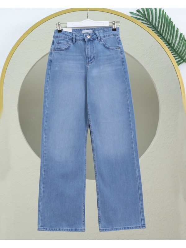 Çok Cepli Yüksek Bel Kot Pantolon  -Buz Mavi