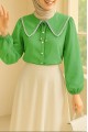 Bebe Yaka Dantelli Kolu Lastikli Gömlek  -Yeşil