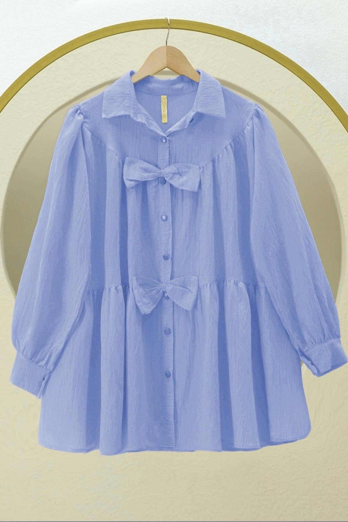 Önü Fiyonk Detaylı Parçalı Gömlek -Bebe Mavi