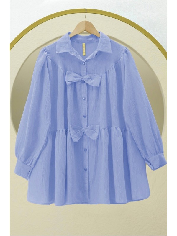 Önü Fiyonk Detaylı Parçalı Gömlek -Bebe Mavi