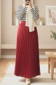 Taşlı Pliseli  Etek  -Kırmızı