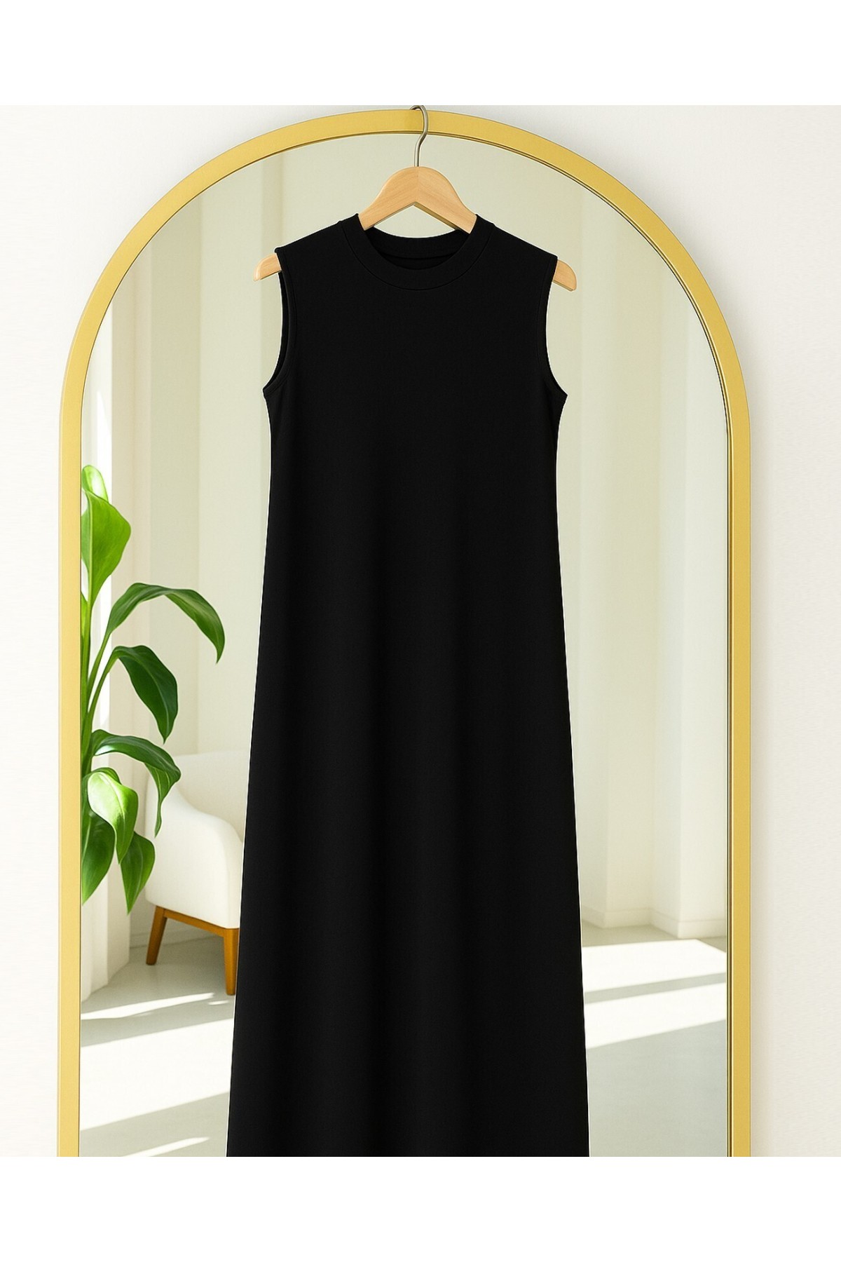 Sıfır Kollu Uzun Penye İçlik -Siyah