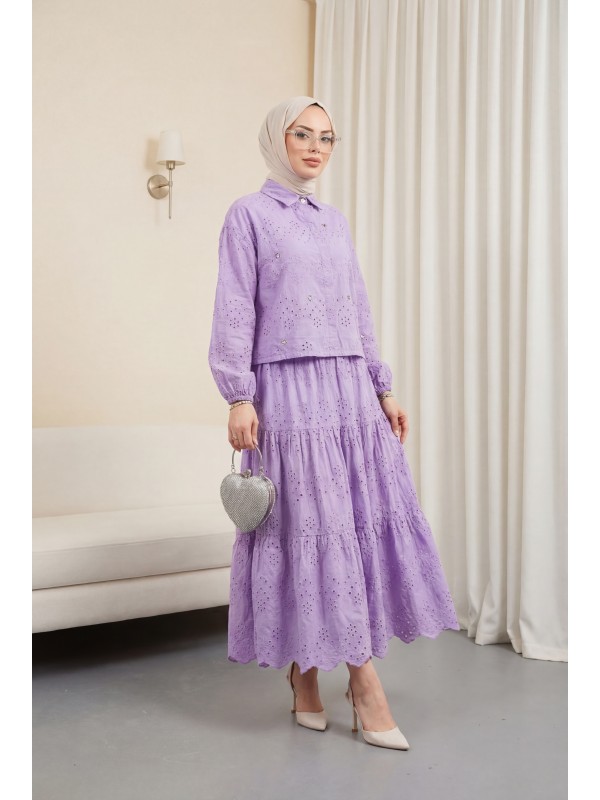 Fisto Detaylı Etekli Takım  -Lila