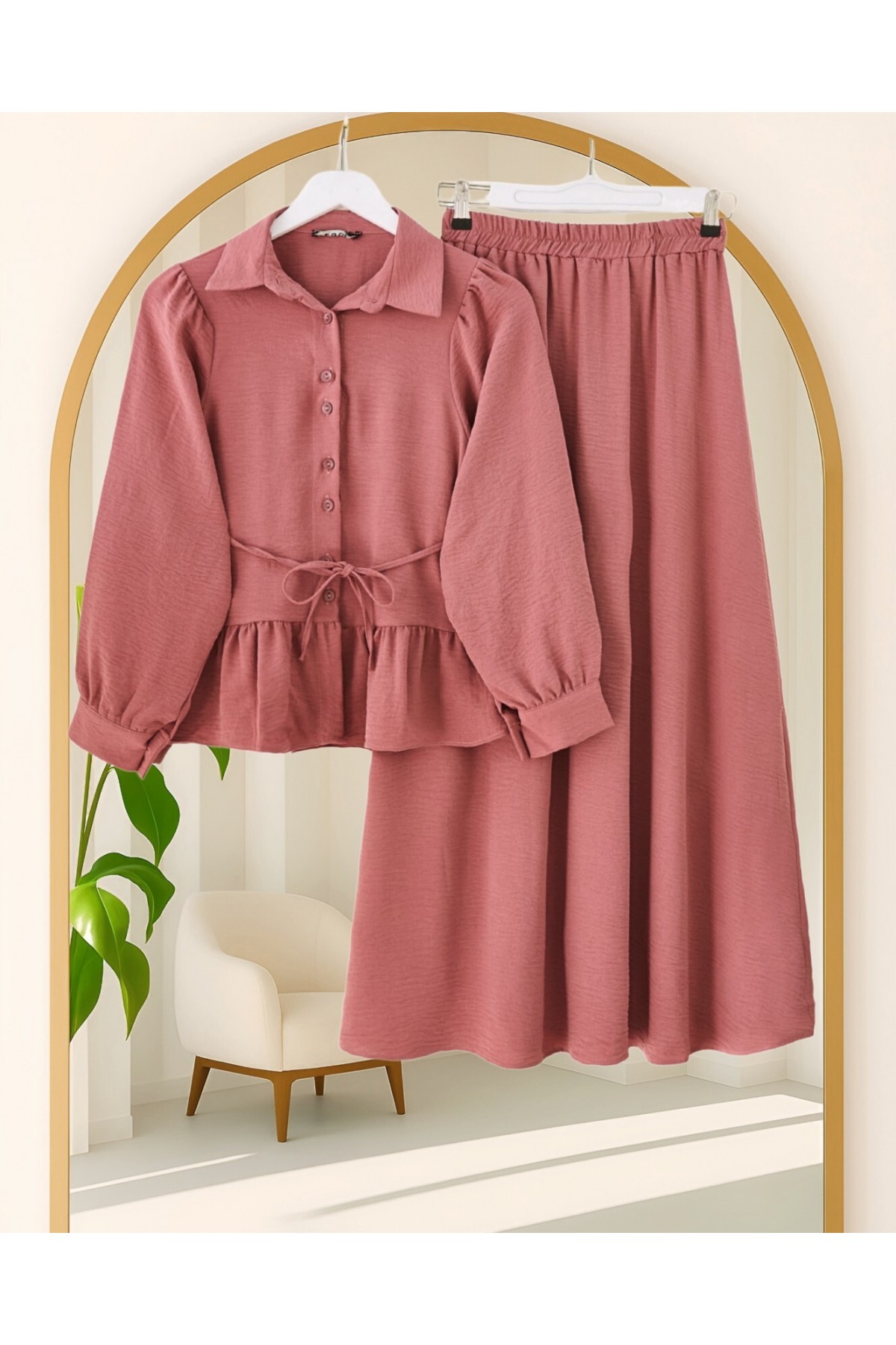 Parçalı Büzgülü Bluz Etekli Takım -G.Kurusu
