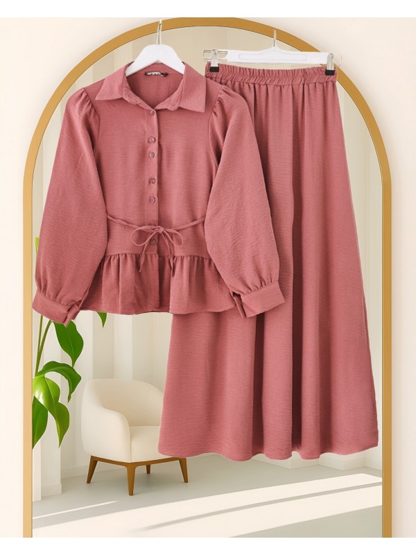 Parçalı Büzgülü Bluz Etekli Takım -G.Kurusu