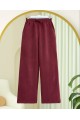 Beli Lastikli Bağcık Detaylı Cepli Bol Paça Tensel Pantolon -Bordo