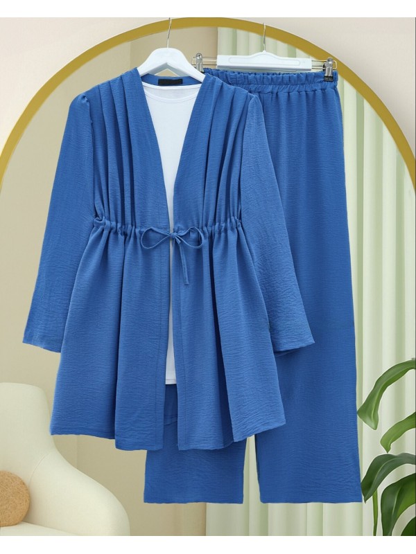 Tünel Bağcıklı Ayrobin Kimono Takım -İndigo