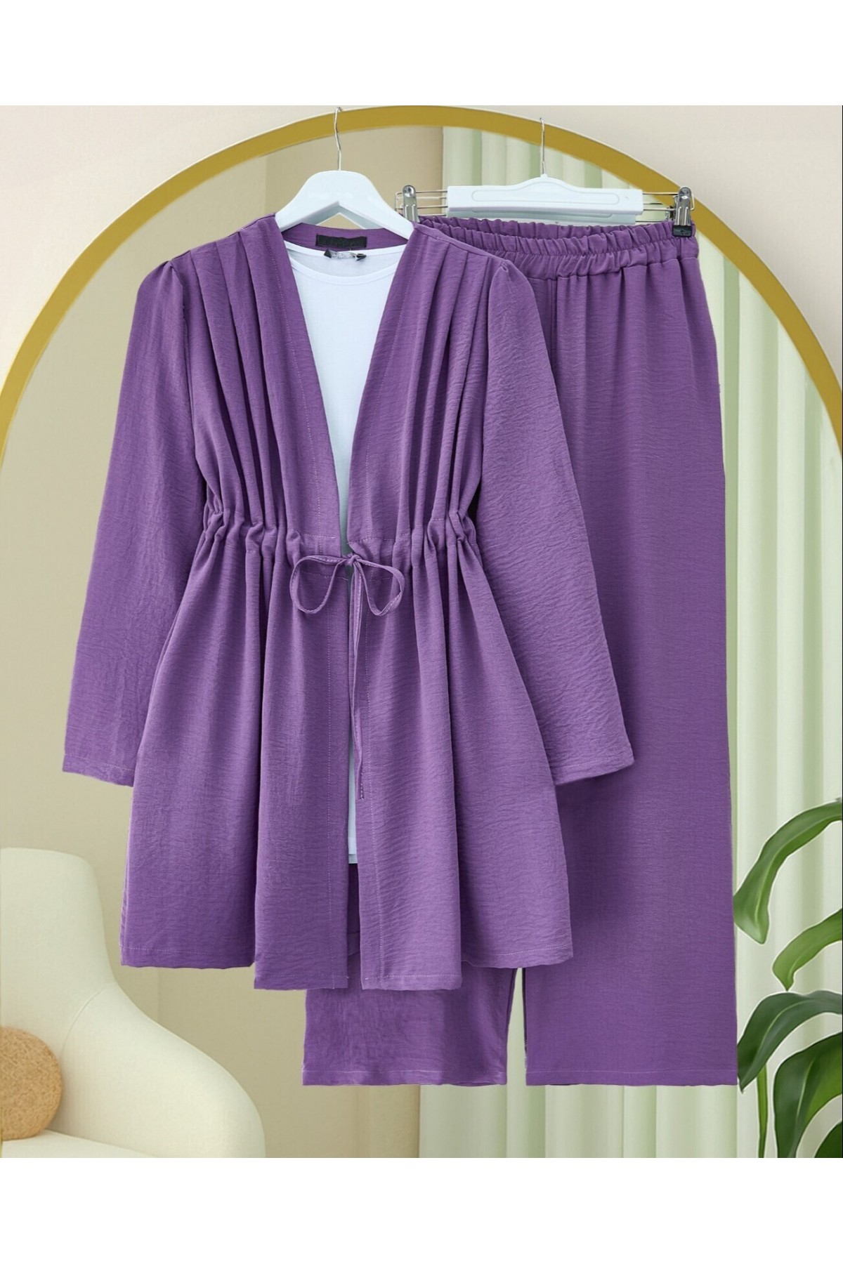 Tünel Bağcıklı Ayrobin Kimono Takım -Mor
