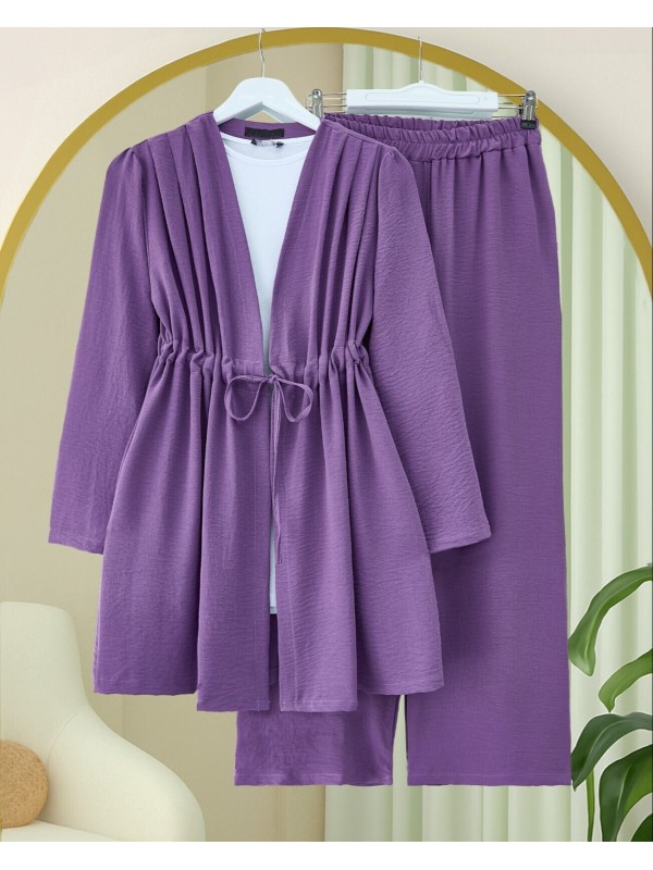 Tünel Bağcıklı Ayrobin Kimono Takım -Mor