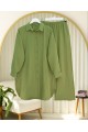 Düğmeli Uzun Pantolonlu Krinkıl Takım   -A.Yeşil