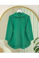 Arkası Uzun Düğmeli Poplin Gömlek -Yeşil