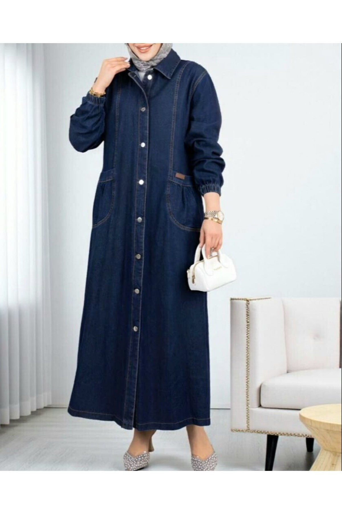 Torba Cepli Metal Düğmeli Uzun Kot Kap  -Laci