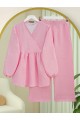 Kolu Lastikli İp Bağcıklı Müslin Takım  -Pudra