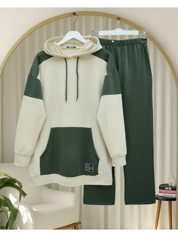 Kanguru Cepli Çift Renkli Takım   -Haki