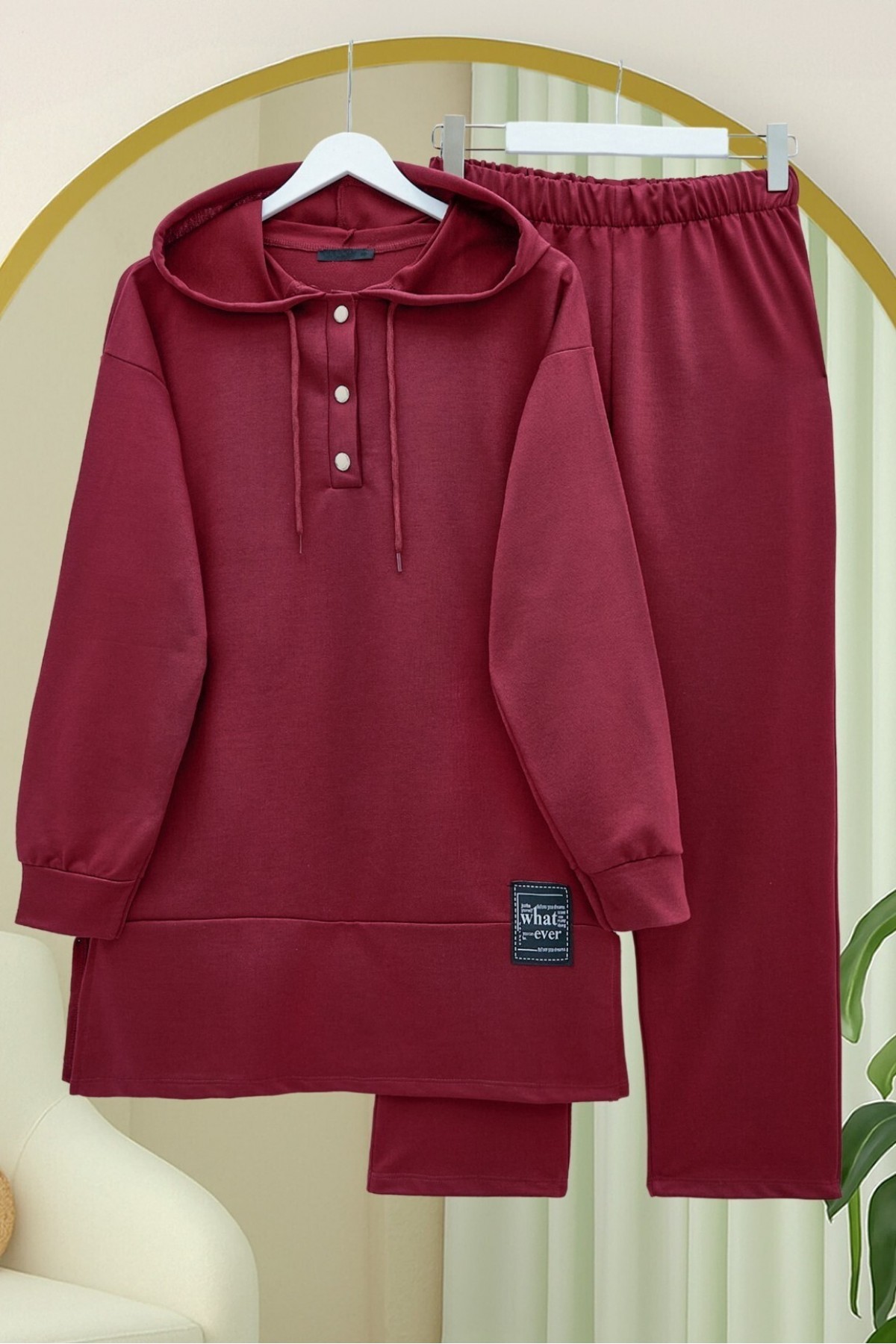 Çıtçıtlı  Arma Detaylı İkili Penye Takım  -Bordo