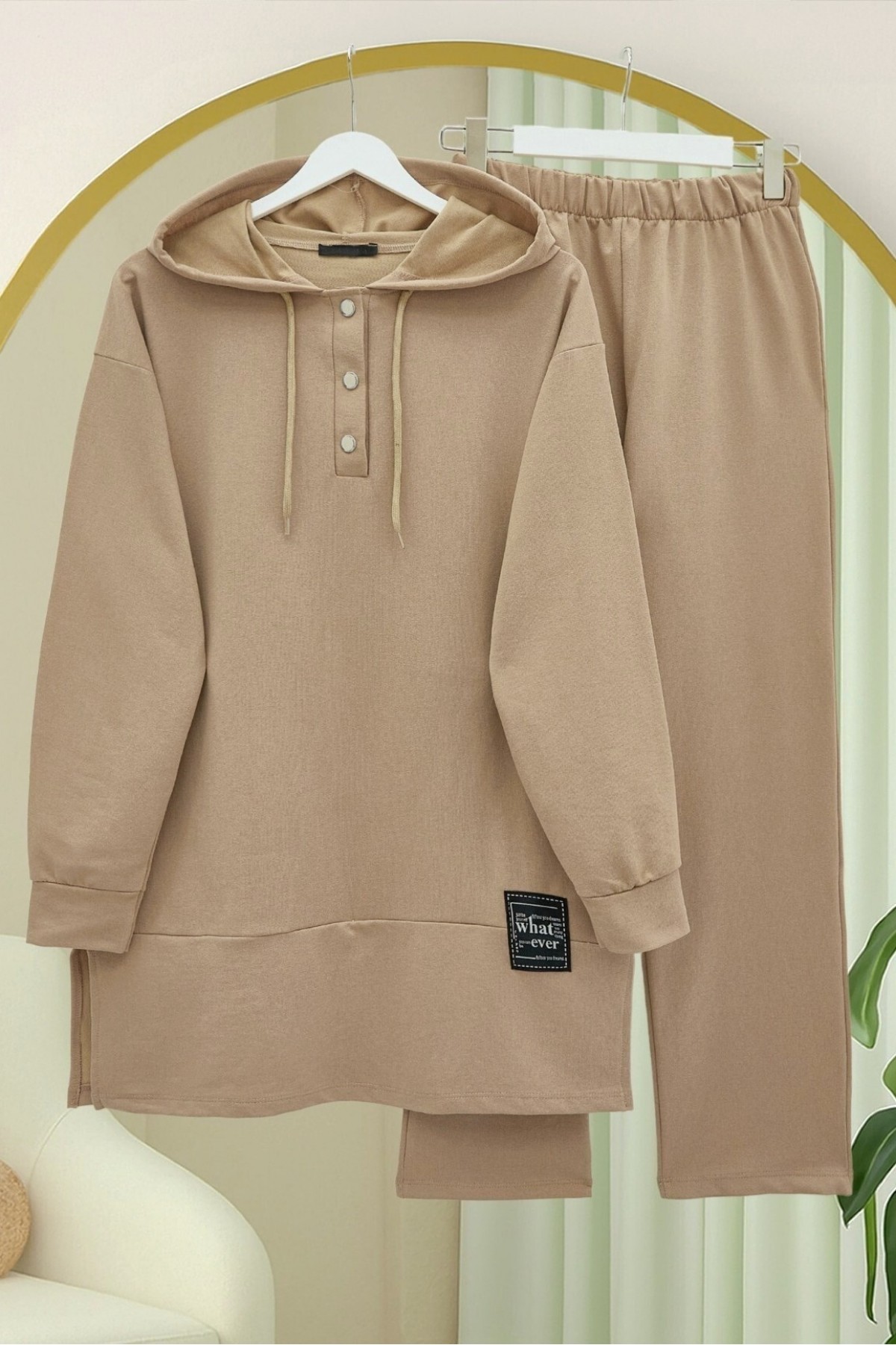 Çıtçıtlı  Arma Detaylı İkili Penye Takım  -Vizon