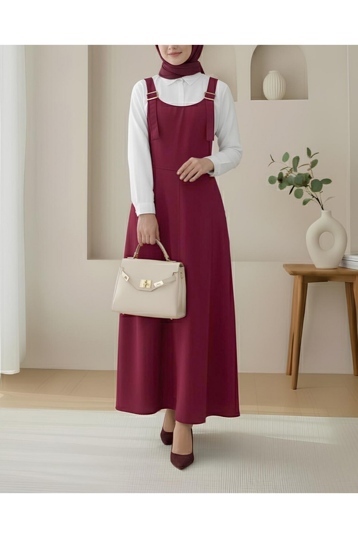 Yarım Fermuarlı Gabardin Jile  -Bordo