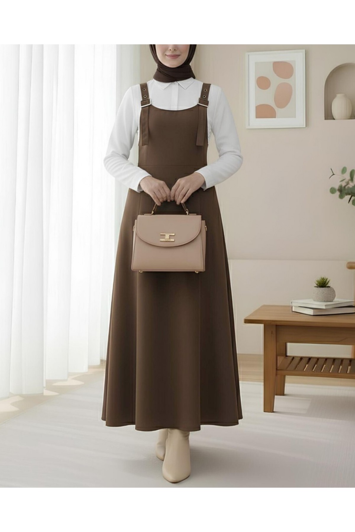 Yarım Fermuarlı Gabardin Jile  -Kahve