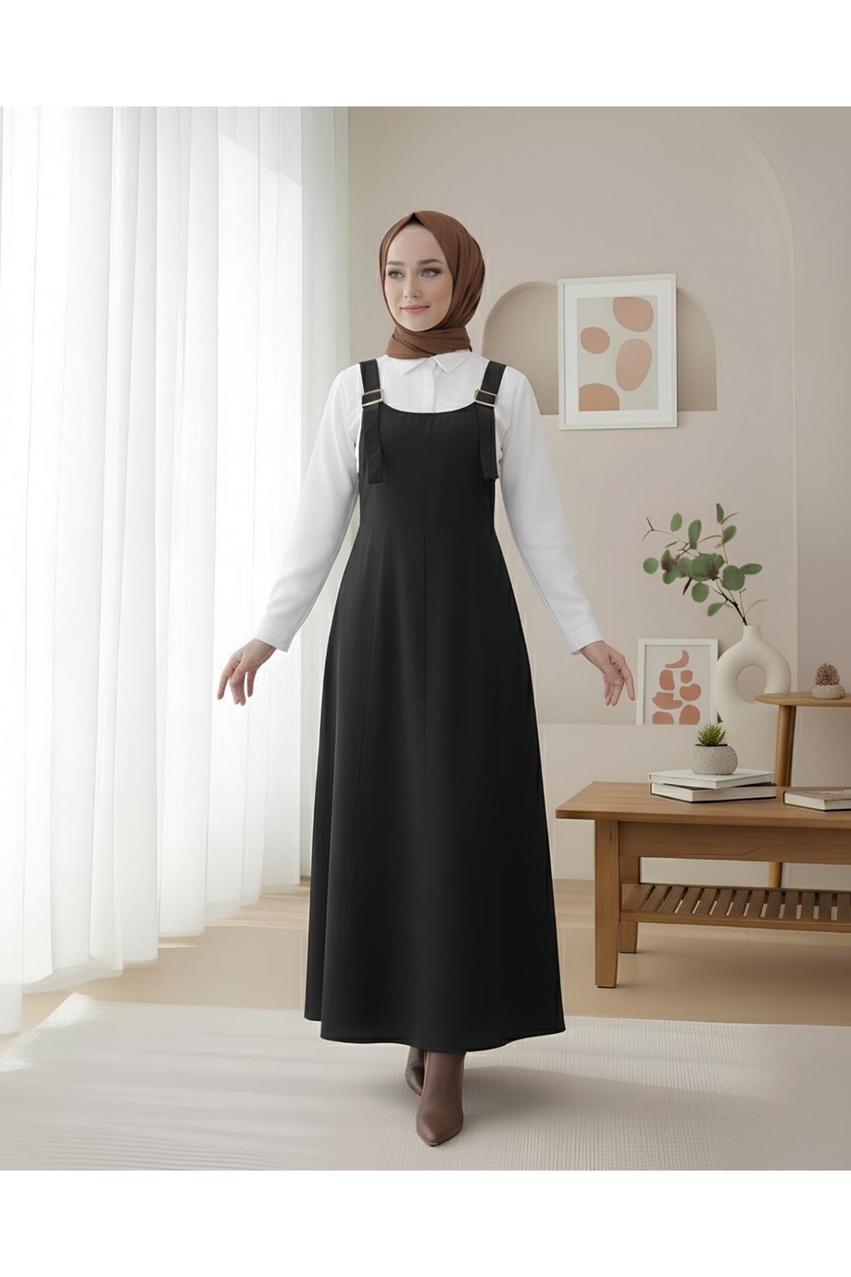 Yarım Fermuarlı Gabardin Jile  -Siyah