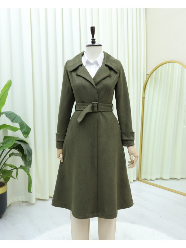 Beli Kemerli Cepli Süet Kap -Haki