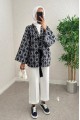 Beli Bağlamalı Kare Desen Saçaklı Kimono -K.Laci