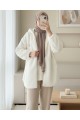 Kapşonlu Fermuarlı Kanguru Cepli Astarlı Peluş Mont -Ekru