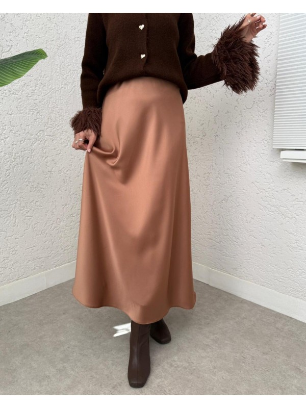 Beli Lastikli Saten Etek -Tarçın