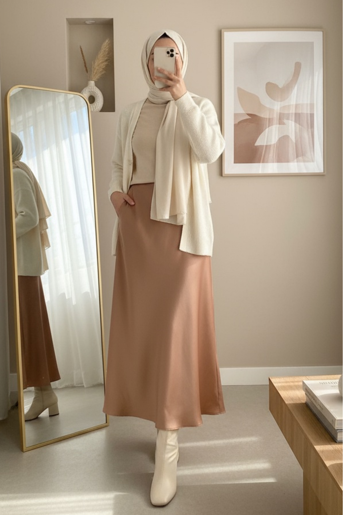 Beli Lastikli Saten Etek -Tarçın