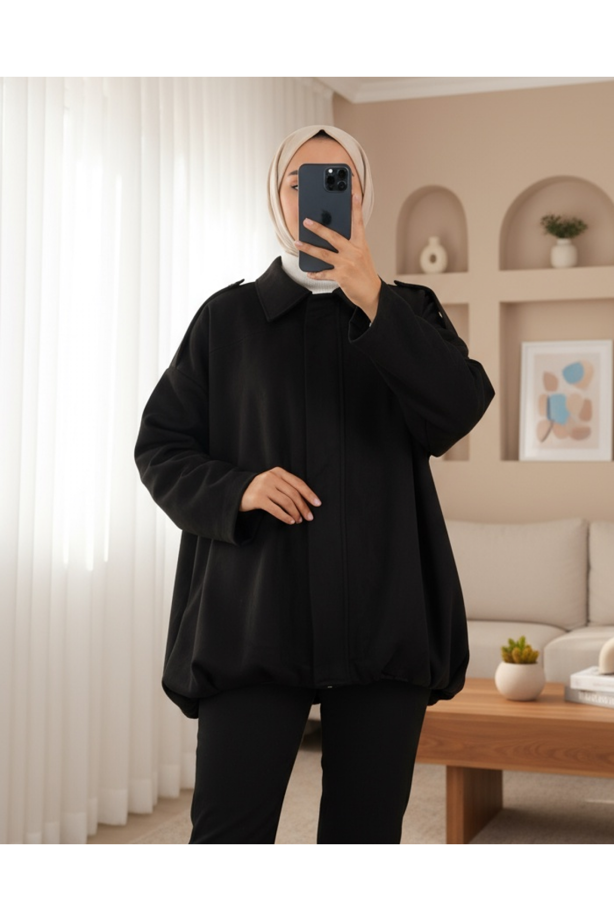 Omzu Apoletli Önü Fermuarlı Astarlı Süet Ceket -Siyah