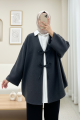 Önü Bağcıklı Oval Kesim Kaşe Kimono     -Antrasit