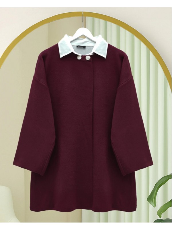 Çift Düğmeli Salaş Triko Panço -Bordo