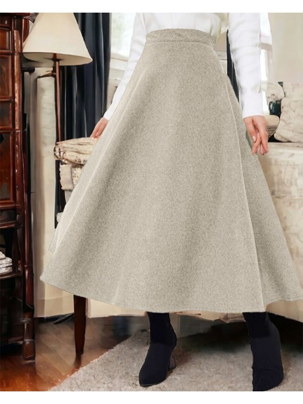 Fermuarlı Kaşe Çan Etek    -Bej